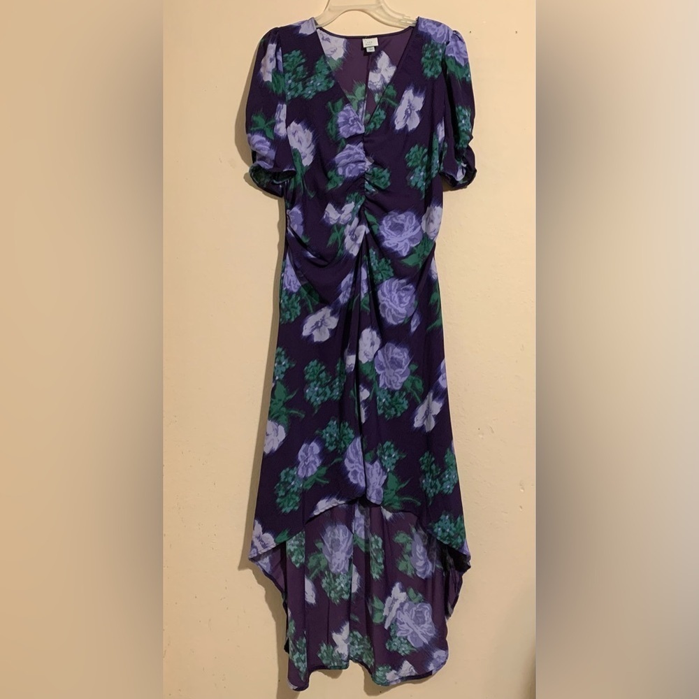 A New Day Floral Spring Purple Dress size XL puffed sleeves - Picture 2 of 11